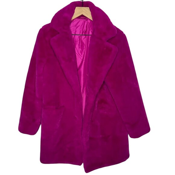 Hot Pink Faux Fur Teddy Coat Barbiecore Statement Jacket - Picture 2 of 6